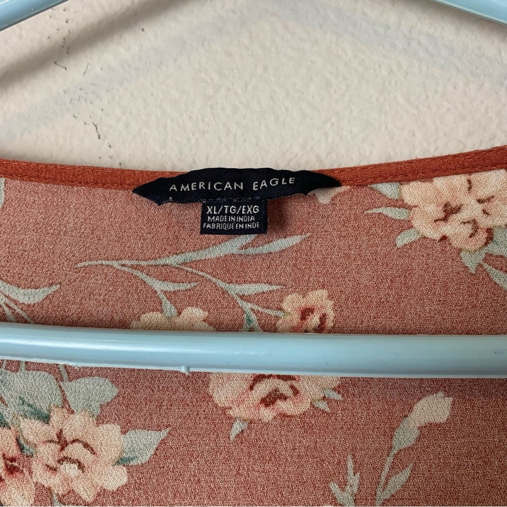 American Eagle Floral Rust Tie Front Blouse - Picture 2 of 2